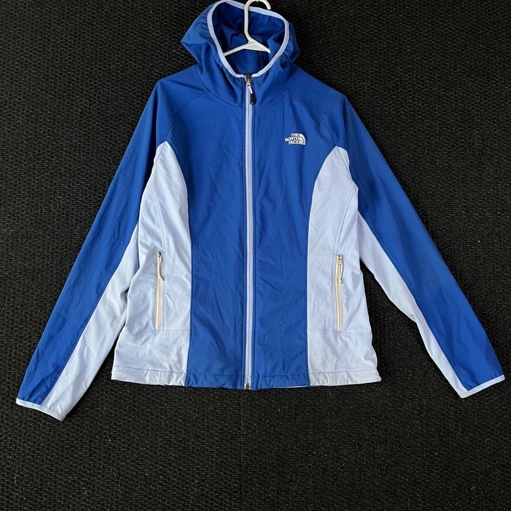 The North Face Womens Large Blue Softshell Hooded Jacket‎ Full Zip M883